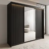 Meubella - Kledingkast Timoteo - Zwart - 250 cm - Met spiegel
