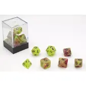 HOT Games Dobbelstenen - Glow i.t.Dark - Set van 7 - Geel/Roze