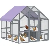PawHut Kippenhok-Dennenhout, Gegalvaniseerd gaas-211L x 186,5B x 185,5H cm-Donkergrijs