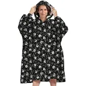 Disney Blanket Sweat Poncho Volwassene Jack Skellington | Flanel Zwart Sherpa Capuchon