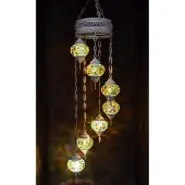 Halay Hanglamp multicolour groen glas mozaïek Oosterse lamp kroonluchter Crèmewit 7 bollen
