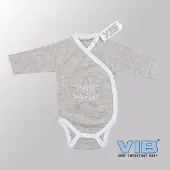 Vib - Rompertje (overslag) Luxe Katoen - Hello World (Grijs) - Babykleertjes - romper - rompertjes - rompertjes met tekst - baby cadeau - baby aankondiging - overslagromper