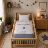 Bndeco Ledikant dekbedovertrek set - blauw beertje - katoen