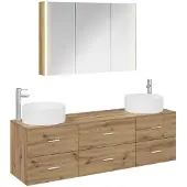 vidaXL Badkamermeubel Set 4 st Artisanaal eiken Bewerkt hout en glas