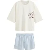 Next Korte pyjama crème / pastelblauw / chocoladebruin / zwart