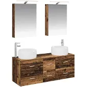 vidaXL Badkamermeubel Set 5 st Oud hout Bewerkt hout en glas