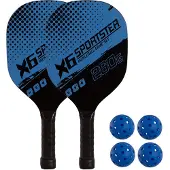 Softee Set van 2 houten pickleballpeddels met 4 ballen Azul ÚNICA
