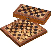 Philos Houten schaakdoos met randbeschrift, speelveld van 26 mm