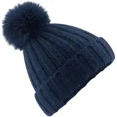 Beechfield Volwassen unisex Verbier Faux Fur Pom Pom muts (Marineblauw)