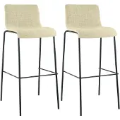 CLP Set van 2 barkrukken "Hover", stapelbaar, met stoffen bekleding, vierpotige constructie, belastbaar tot 150 kg | Kleur: crème, frame: zwart