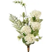 Viana Kunstbloemboeket: sneeuwbalstruik, wilde kaardebol, varen, 65 cm - dec