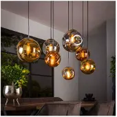 Meubelplaats Hanglamp van 7 Lampen - Stellar - Goud - Koper en Chroom - Metaal - Glas - Woonkamer - Keuken - Hanglamp In Hoogte Verstelbaar tot 150 cm - Exclusief Lichtbron - Voedingstype Netstroom