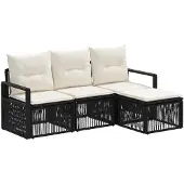 vidaXL Tuinbank Set 4 st Zwart poly rattan