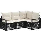 vidaXL Tuinbank Set 4 st Zwart poly rattan