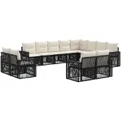 vidaXL Tuinbank Set 12 st Zwart en Crème Wit poly rattan