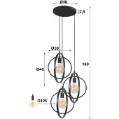 Meubelplaats Hanglamp 3 Lampen - Turn Around - Metaal - Getrapt - Charcoal - Woonkamer - Keuken - Industrieel - Max. Wattage: 40 - In Hoogte Verstelbaar - E27 Fitting - Voedingstype Netstroom