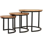 Lizzely Garden & Living Salontafel rond 3delig mangohout Jaell bruin side table industrieel duurzaam massief hout mango bijzettafel