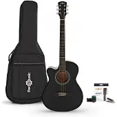 Gear4Music Single Cutaway Linkshandige Akoestisch Gitaar & Accessoireset van Zwart