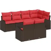 vidaXL Tuinbank Set 7 st Bruin en Rood poly rattan