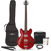 Gear4Music San Francisco Semi Acoustic Bass Wine Red 15W Bass Amp Pack