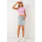 Big Dart Slim Fit Mini Jeansrok met Knopen