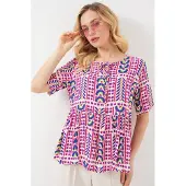 Big Dart Patroon Blouse met Ronde Hals en Strikdetail