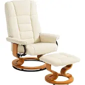 HOMCOM -Relaxfauteuil met voetenbank-76x85x104cm-Synthetische hoes-Crème
