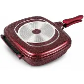 ROYAL SWISS Dubbele Grillpan 32 cm – Marble Antiaanbaklaag – Magnetische Sluiting – Geschikt voor Inductie, Gas & Keramisch – Dubbele Koekenpan – PFAS-vrij