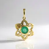 Cavill - Gouden Hanger - 9K Geel Goud - Zambia Smaragd 0,45 ct Rond - Filigraan Bloemvorm - Luxe Elegante Sieraden Groen