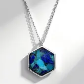 Cavill - 925 Sterling Zilveren Halsketting - Handgemaakte Hexagon Hanger - Lapis Lazuli & Turkoois 9,11 ct - Verstelbaar 45-49 cm