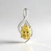 Cavill - Zilveren Hanger - 925 Sterling Zilver Geplatineerd - Gele Beryl 1,013 ct Ovaal en Zirkoon 0,018 ct Rond - Elegante Sieraden Hanger