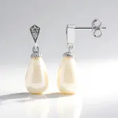 Cavill - Elegante Zilveren Oorbellen 925 Sterling Zilver Gerhodineerd - Witte Chalcedoon 9,14 ct - Zirkon Tanzania - Druppel Design