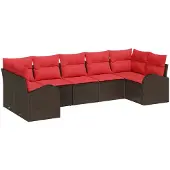 vidaXL Tuinbank Set 7 st Bruin en Rood poly rattan