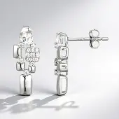 Cavill - Zilveren Oorhangers - 925 Sterling Zilver - Witte Braziliaanse Topaas 0,188 ct en Zirkon 0,221 ct - Geometrisch Design - Elegant Modern