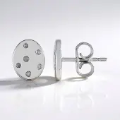 Cavill - Zilveren Oorbellen - 925 Sterling Zilver - I2 Afrikaanse Diamanten 0 081 ct - Rond Geslepen - Elegante Ovale Oorstekers 10 mm