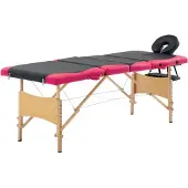 vidaXL Massagetafel inklapbaar 4 zones hout zwart en roze