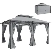 Outsunny Paviljoen-Staal, Polyester-300L x 400B x 280H cm-Donkergrijs