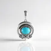 Cavill - Zilveren Hanger met Turkoois 3,9 ct Ovaal Cabochon - 925 Sterling Zilver - Handgemaakt Bloemenmotief - Modern & Tijdloos