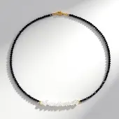 Cavill - Elegante Damesketting 45 cm - 925 Sterling Zilver Verguld - Witte Kwarts 12,928 ct - Zwarte Spinel 31,225 ct