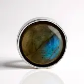 Cavill - Zilveren Hanger 925 Sterling Zilver Geplatineerd - Labradoriet 3 875 ct Ronde Cabochon 10 mm - Modern Elegant Blauw Groen Sieraad Madagaskar
