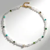 Cavill - Zilveren halsketting 925 Sterling Zilver verguld - Witte kwarts 54,19 ct & turquoise 15,71 ct - Bohemien elegant - 45-50 cm