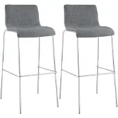 CLP Set van 2 barkrukken "Hover", stapelbaar, met stoffen bekleding, vierpotige constructie, draagvermogen tot 150 kg | Kleur: lichtgrijs, frame: chroom