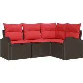vidaXL Tuinbank Set 4 st Bruin en Rood poly rattan