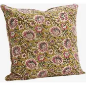 Madam Stoltz - Kussenhoes - mosterd/roze bloemenprint - 50x50cm
