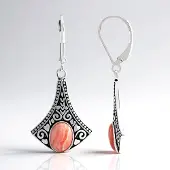 Cavill - Vintage Zilveren Oorbellen - 925 Sterling Zilver Geoxideerd - Rhodochrosiet 1,645 ct - Bloemvormige Cabochon - Roze Edelsteen