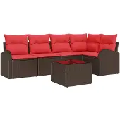 vidaXL Tuinbank Set 6 st Bruin en Rood poly rattan