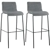 CLP Set van 2 barkrukken "Hover", stapelbaar, met stoffen bekleding, vierpotige constructie, draagvermogen tot 150 kg | Kleur: lichtgrijs, frame: zwart