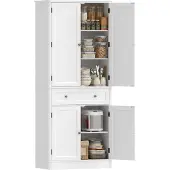 HOMCOM Keukenvoorraadkast-MDF, aluminiumlegering-80L x 39,5B x 186,4H cm-Wit