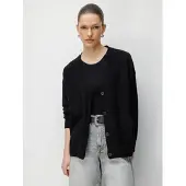 MixRay Lange Geribbelde Gebreide Cardigan met V-hals en Knopen Sluiting