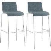 CLP Set van 2 barkrukken "Hover", stapelbaar, met stoffen bekleding, vierpotige constructie, draagvermogen tot 150 kg | Kleur: blauw, frame: chroom